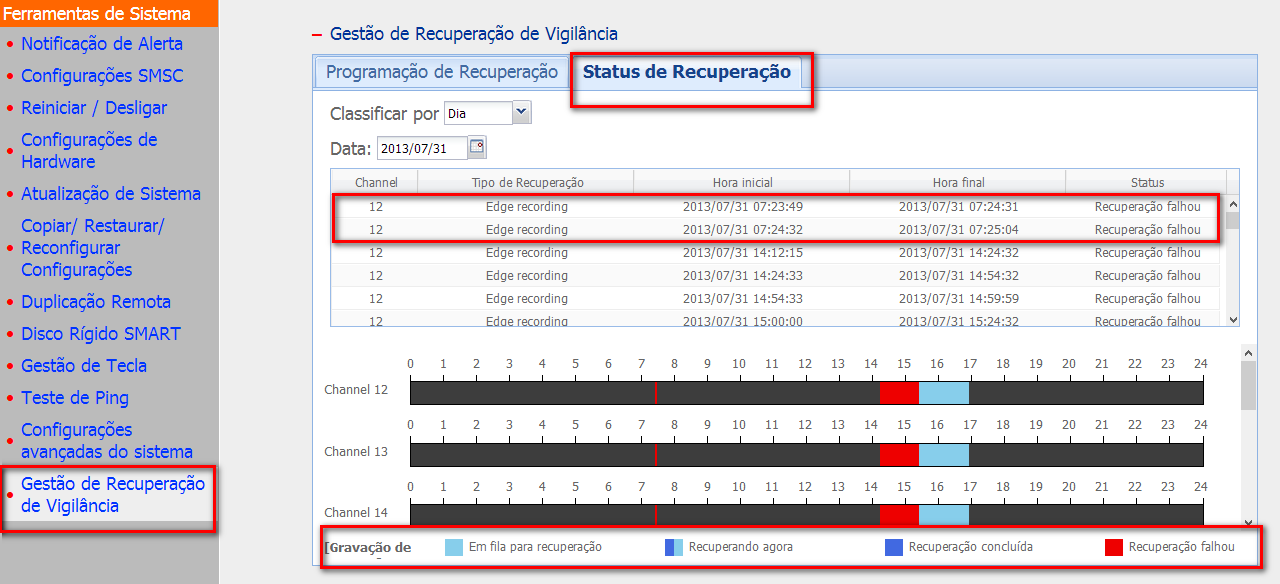 6.6.3 Configuraçã o da Programaçã o Pode seleccionar uma gravação contínua ou uma gravação programada. A configuração por defeito corresponde a uma gravação contínua.