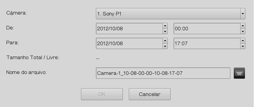 2. Seleccione a câmara IP e o tipo de gravação. 3. Especifique a hora inicial e final dos ficheiros de vídeo. 4.