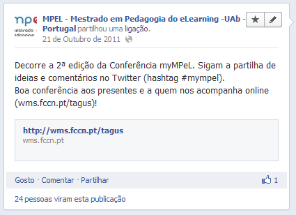 Enquanto o evento acontecia, foi colocada uma mensagem no Facebook com o link referente à transmissão online do evento (cf. Figura 20).