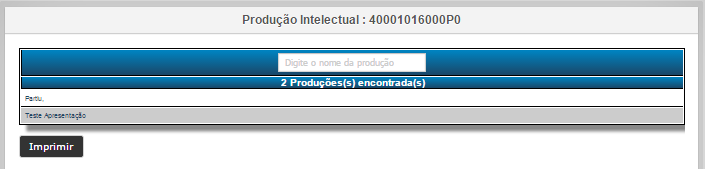 96 3. O sistema exibe lista com as produções intelectuais (fig. UC34). 4. O ator clica em uma das produções intelectuais. 5. Inicia-se o caso de uso (UC-35). Fluxo de Exceção: 1.