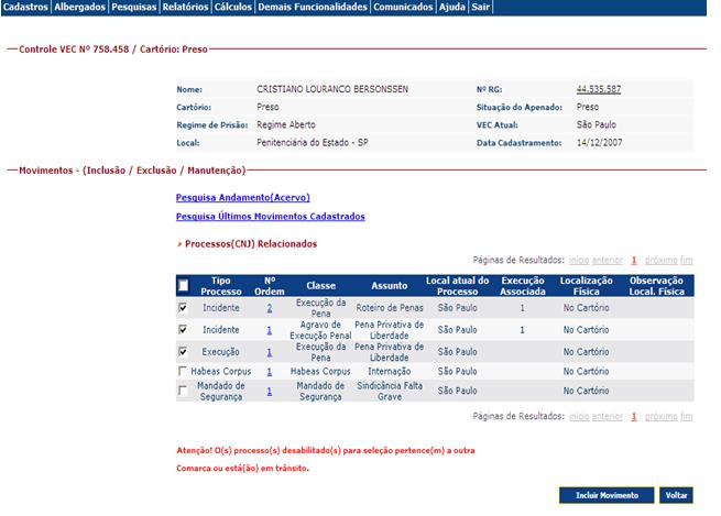 6.1 Cadastros / Movimentos / Por Nº Controle O usuário deverá selecionar a opção por Nº de Controle VEC,