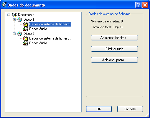 4. Na linha seguinte, clique em 'Dados áudio'. Para adicionar faixas, clique repetidamente no botão 'Adicionar faixa' até atingir o número desejado.