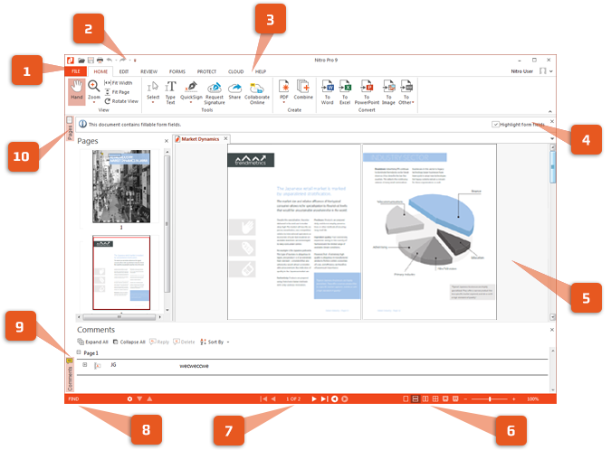 Explorar a interface de usuário do Nitro Pro 9 O Nitro Pro 9 foi projetado para oferecer ferramentas mais poderosas e mais fáceis de usar do que as presentes nas versões anteriores.