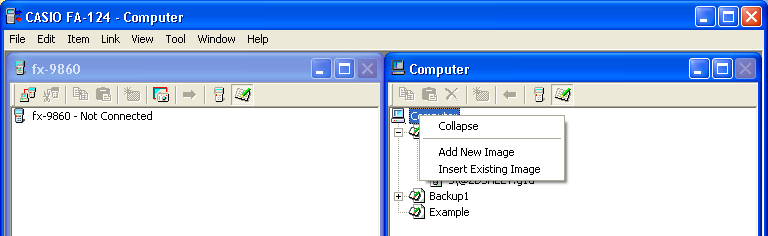 3. Transferência de dados entre fx-9860g SD/fx-9860G computador k Clique com o botão direito do rato em Computer Expand/Collapse Expande/Fecha a imagem flash ou de memória actualmente seleccionada.