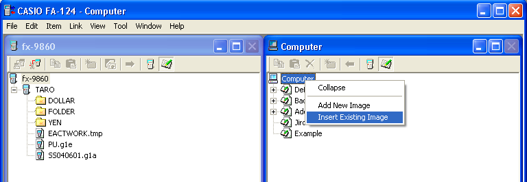 3. Transferência de dados entre fx-9860g SD/fx-9860G computador Imagem de memória: A caixa de diálogo mostrada abaixo aparece. Digite o nome do ficheiro e, em seguida, clique em [Save].