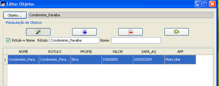 18. Para manipular os objetos, clicar no ícone lápis, em Rótulo nomear (Ex. Condomínio_Pariba) e ativar Nome = Rotulo, (Figura 18).