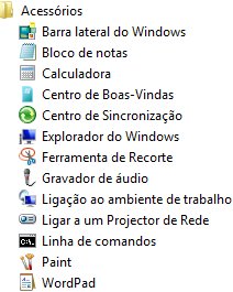 Acessórios do Windows 28 Programas instalados a quando da instalação do sistema operativo.