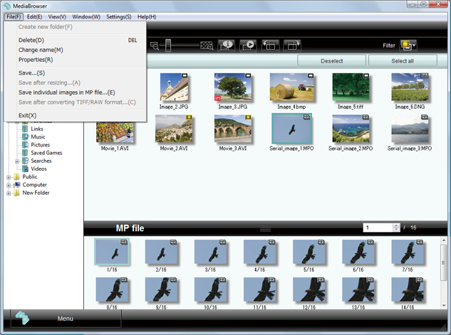 Salvar imagens individuais em arquivo MP Salvar imagens em formato diferente As imagens feitas por filmagem contínua são incluídas em um único arquivo (arquivo MP).
