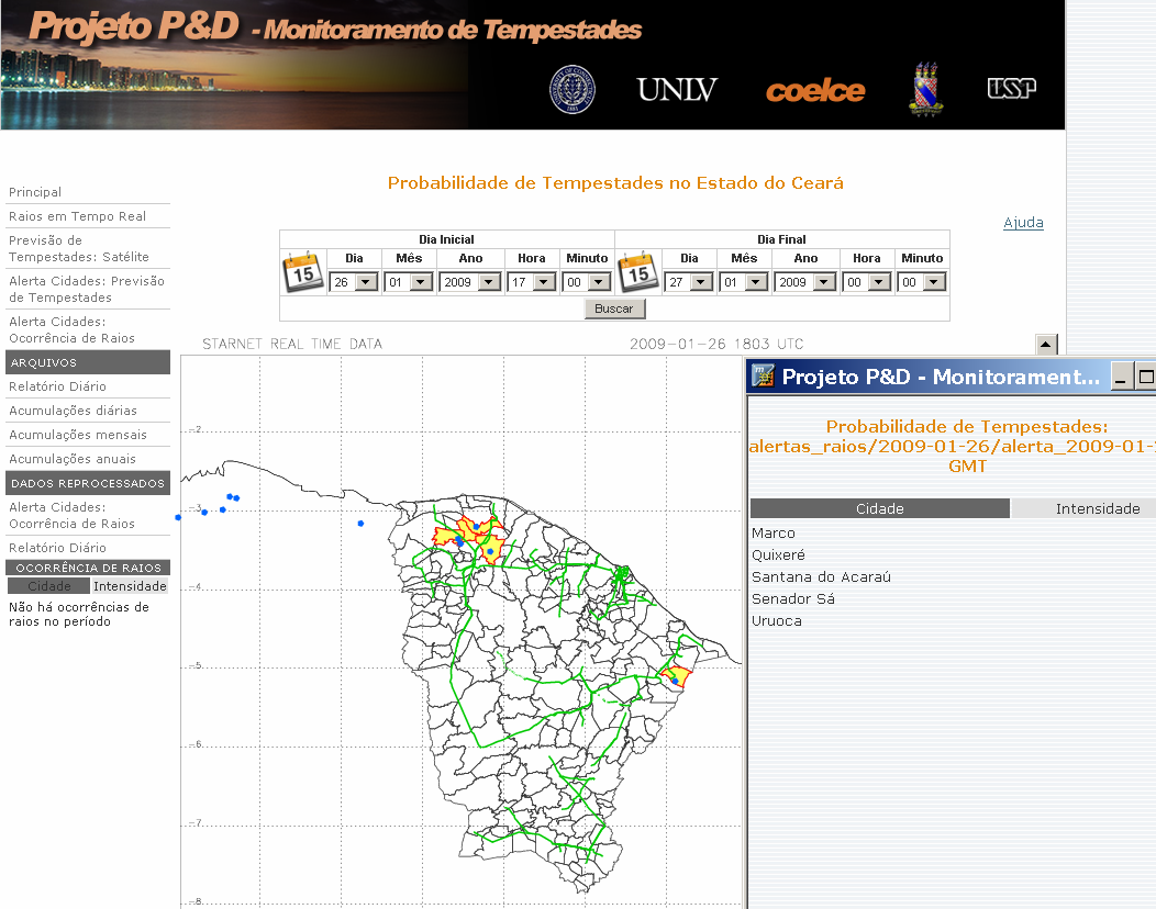 40 Figura 3.9 - Mapa disponível na opção Alerta Cidades: Ocorrência de Raios.