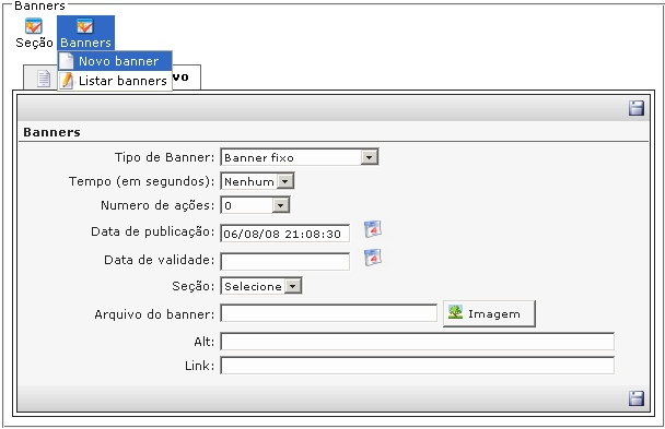 28 RCMS - Sistema de Gerenciamento de Conteúdo - RanderNet Tela de cadastro do módulo de Banner.