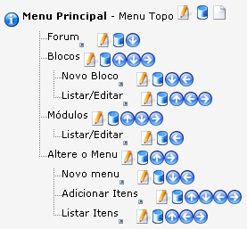 46 RCMS - Sistema de Gerenciamento de Conteúdo - RanderNet Permite a edição de um item de menu. Permite a exclusão de um item do menu.