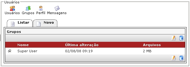 Módulos e Funcionalidades 3.8.2 53 Grupos O que são grupos de usuários? As permissões de utilização dos módulos do sistema são realizadas através de grupos.