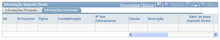 Página Vouchers por Fornecedor Classe Descrição Exibe a Classe da transação de imposto direto localizada pela pesquisa. Exibe a Descrição da transação de imposto direto localizada pela pesquisa.