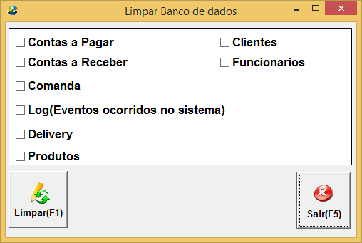 34. LIMPANDO OS DADOS DO SISTEMA A tela de limpar banco de dados fica disponível para o usuário administrador, nesta tela é possível limpar todos os cadastros do sistema para poder iniciar o sistema