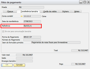 Figura 137: Assistente de pagamento para transferências Observações do Diário Figura 138: Assistente de paramento para transferências Referência do meio de pagamento Após a seleção dos títulos, o