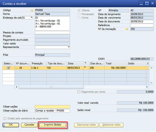 Efetuando a pesquisa de um boleto ou encontrando-o no Administração de boletos, ao acessa-lo estará disponível o botão Imprimir