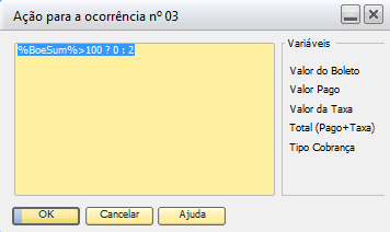 Selecionando uma linha de ocorrência e clicando no botão Customizar, a tela de parametrização (Figura 68) irá aparecer.