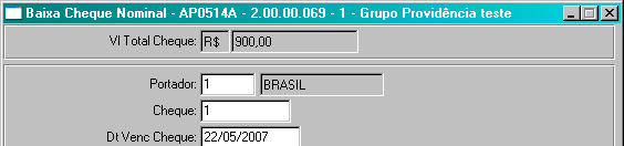 23 Após selecionar o título que foi implantado o sistema deveria desconsiderar o desconto gerando um cheque no valor de R$ 1000,00, pois a data limite para desconto era 21/05/2007 e o pagamento está