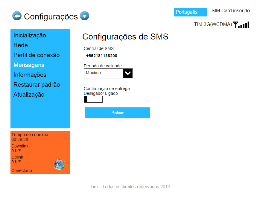 Mensagens Nesta opção da interface WEB do seu modem TS-1K6, você poderá configurar as funções de SMS de seu produto.