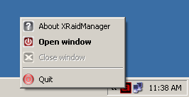 3.4.1 Outros botões da GUI de gerenciamento RAID Botão Minimizar Janela - Utilizado para minimizar o RAID Manager AP na barra de tarefas. Botão Fechar Janela Used to close the RAID Manager GUI.