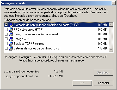 Figura 4.17 Janela: Assistente de componentes do Windows 4. Deve-se, então, selecionar Serviços de rede e clicar em detalhes. 5.