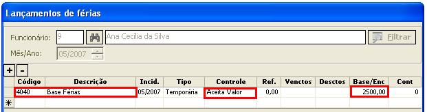 15- N cas destas férias, funcinári tem salári de R$ 2000,00 e nã huve cálcul de médias, vist que a verba base de férias (4040) é apresentada cm mesm valr.