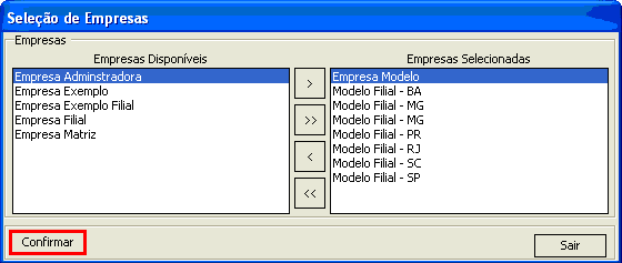 Para criar um grup de empresas, verifique s prcediments n item 12.3. Seleçã de empresas: 1- N camp empresa, esclha a pçã seleçã. 2- Clique n ícne para esclher as empresas.