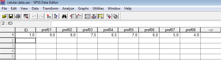 Figura 9- base de planejamento no spss para o exemplo do celular