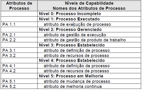 19 Figura 4: Atributos e níveis de Processo 2.2.2.1 NÍVEL 0: PROCESSO INCOMPLETO Há uma falha geral em realizar o objetivo do processo.