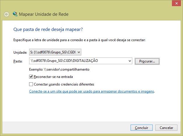 Para fazer o mapeamento, você deve: a. Selecionar a pasta, copiar o endereço completo (conforme exemplificado acima); b. Através da janela meu computador, escolher mapear unidade de rede (figura 06).