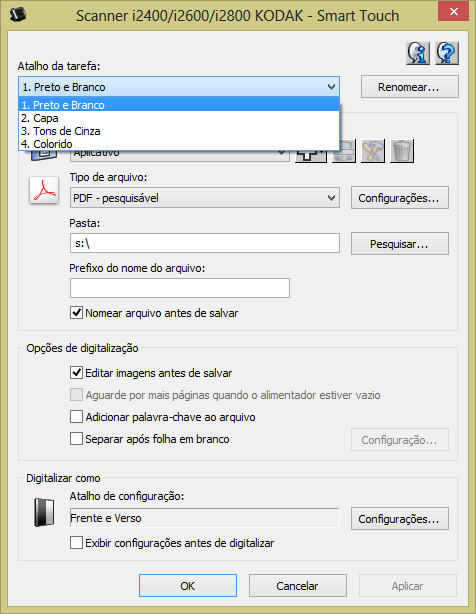 Anexo B Configuração digitalizador KODAK Série i: 1. Clicar no ícone do digitalizador na bandeja do sistema e escolha Opções. Selecionar o número 4 e clique em OK. Figura A01: Tela Opções 2.