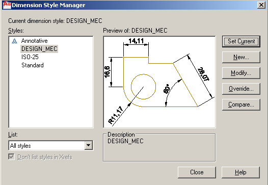 DIMSTYLE. Podemos utilizar um estilo salvo no desenho ou criar um novo estilo dentro do desenho.