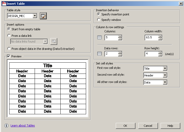 13.4 Tables Inserindo Tabelas As tables (tabelas) são entidades de produtividade que surgiram a partir da versão 2005 do AutoCAD.