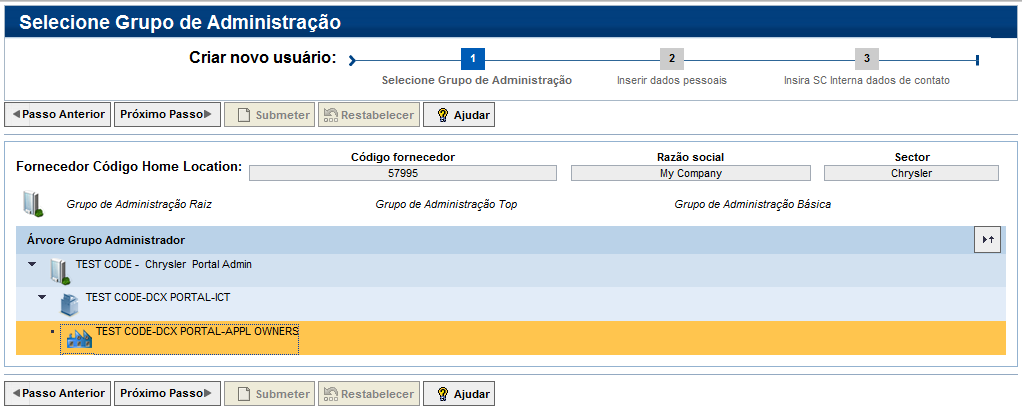 No fluxo de Self Service, selecione a opção em destaque na imagem abaixo: Clique em Registrar um novo usuário para começar a criação do novo usuário (administrador ou usuário final).