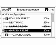 Navegação 103 Os itens da lista do percurso com um símbolo "+" podem ser expandidos seleccionando o respectivo item da lista. Após a selecção, mais detalhes acerca do item da lista são apresentados.