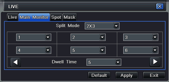 4.2.2 Monitor Principal Passo 1: aceda a definições visualizar Monitor Principal ; ver Fig 4-8: Fig 4-8 Configuração Básica Monitor Principal Passo 2: seleccione modo exibição: 1 1 ou 2x2 e