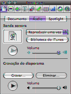 O ficheiro de som é representado no fundo de diapositivos por um ícone de altifalante, mas este ícone não aparece quando reproduz a apresentação.
