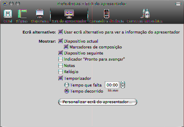 Como personalizar o ecrã do apresentador Se tiver uma configuração de ecrã duplo (um ecrã para o apresentador e outro para o público), ou se pretender ensaiar a apresentação utilizando um único ecrã,