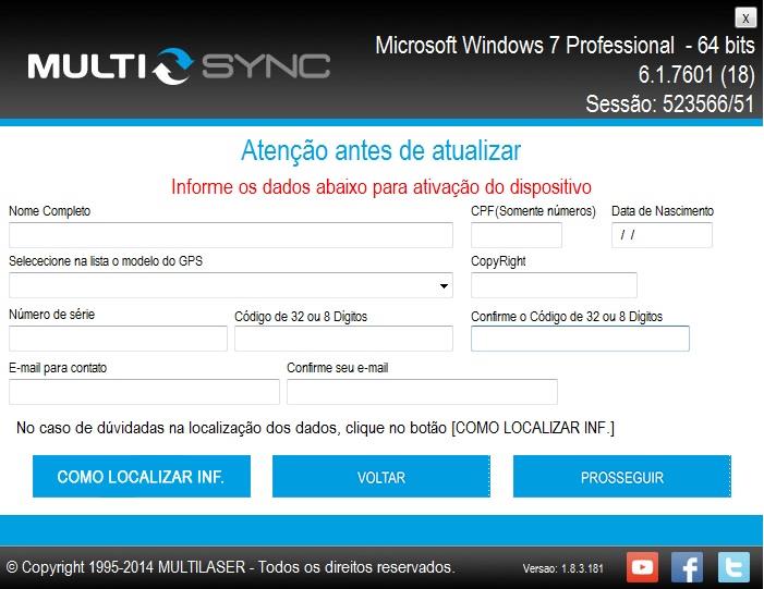 Preencha os dados para que possamos receber um e-mail de forma automática solicitando o código de ativação, em seguida clique em [PROSSEGUIR].