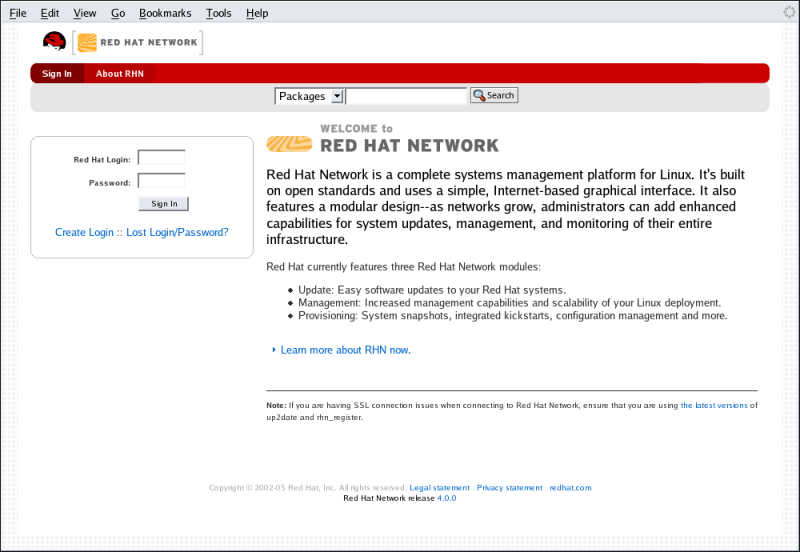 Capítulo 4. The Red Hat Network Website um direito a Gerenciamento (Management) têm o direito de seleção.