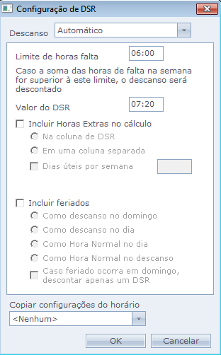 Botão Descanso: Acesse Cadastros > Horários > Descanso Nesta tela, configuramos o descanso remunerado a receber durante a semana (Segunda à Domingo).