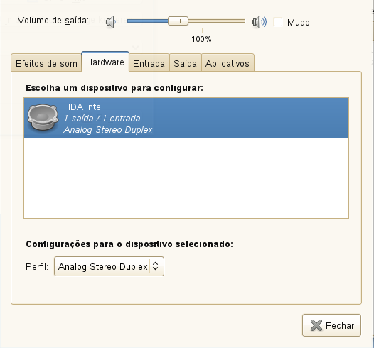 Figura 3.5 Definindo dispositivos de som Selecione um dispositivo do sistema na lista de dispositivos de som disponíveis.