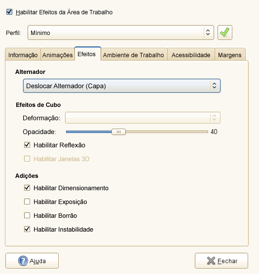 Figura 3.13 Configuração de efeitos da área de trabalho 1 Use a guia Info para obter informações gerais sobre as configurações de efeitos da área de trabalho atuais.