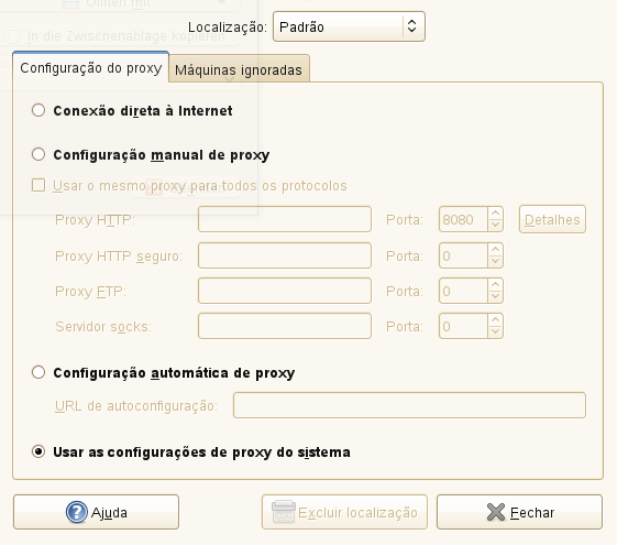 3.5.2 Configurando proxies de rede A ferramenta Configuração do Proxy da Rede permite que você configure como o sistema se conectará à Internet.