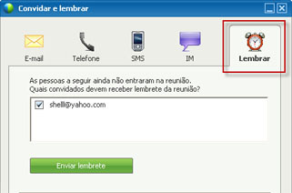 Clique na aba Lembrar. Todos os convidados que não estejam na reunião serão automaticamente selecionados para o recebimento do lembrete.