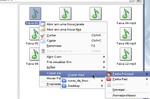 Converter CD de áudio Clique com o botão direito do mouse sobre a