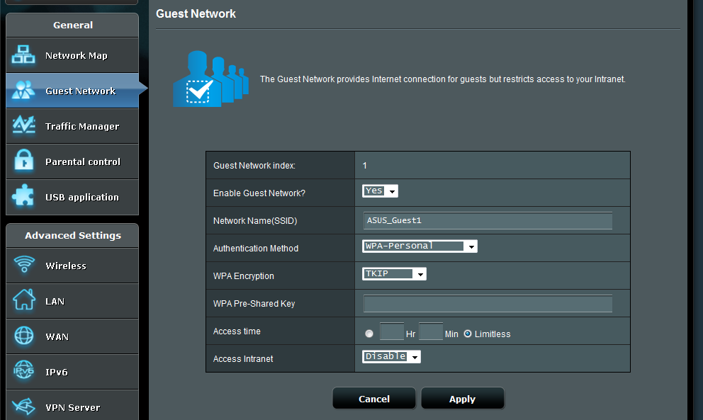 4. Clique em Yes (Sim) no item Enable Guest Network? (Activar rede de convidados). 5. Defina um nome de rede para a sua rede temporária no campo Network Name (SSID) (Nome de rede (SSID)). 6.