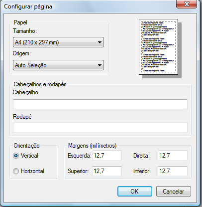 Outra configuração importante é a impressão de fundos, sombreados etc, que poderá