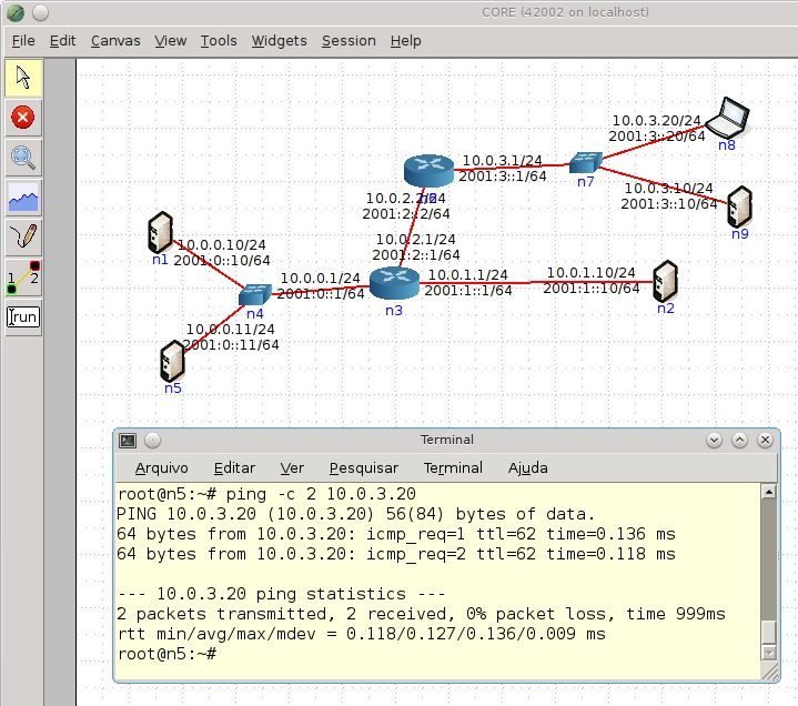 A análise de tráfego Simulador de redes CORE (# apt get