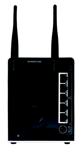 Familiarizar-se com o Data Tank Gateway O painel Traseiro do Data Tank Gateway O lado traseiro compõe-se de: 1. Conexão para antena WLAN 2. Tecla reiniciar hardware 3.